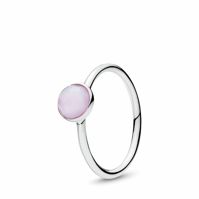 Pandora October Droplet Stackable Ring - Sterling Silver/Pink/Crystal - Canada | XK5708TV